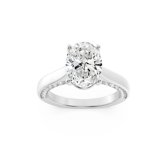 2CTW Oval Shaped Lab Grown Diamond (F/VS) Accented Bridge Shank Engagement Ring in 14K Gold