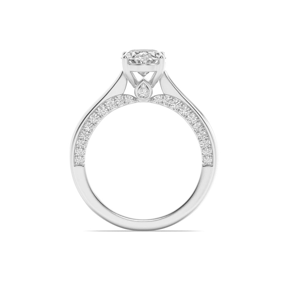 2CTW Oval Shaped Lab Grown Diamond (F/VS) Accented Bridge Shank Engagement Ring in 14K Gold
