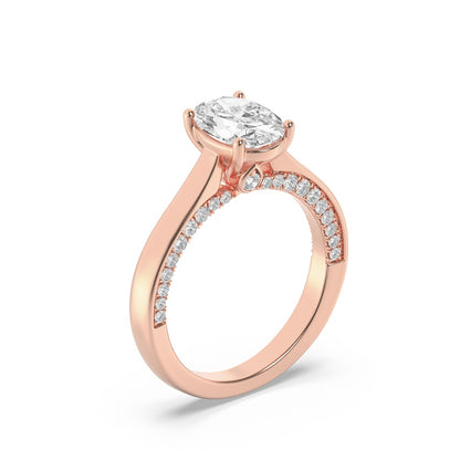 2CTW Oval Shaped Lab Grown Diamond (F/VS) Accented Bridge Shank Engagement Ring in 14K Gold