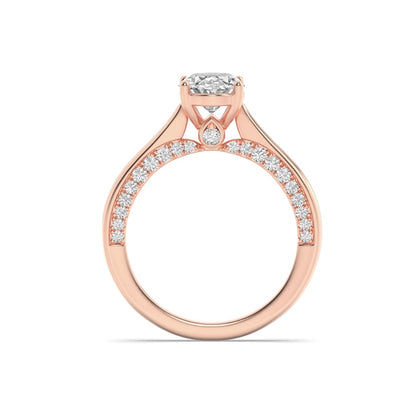 2CTW Oval Shaped Lab Grown Diamond (F/VS) Accented Bridge Shank Engagement Ring in 14K Gold