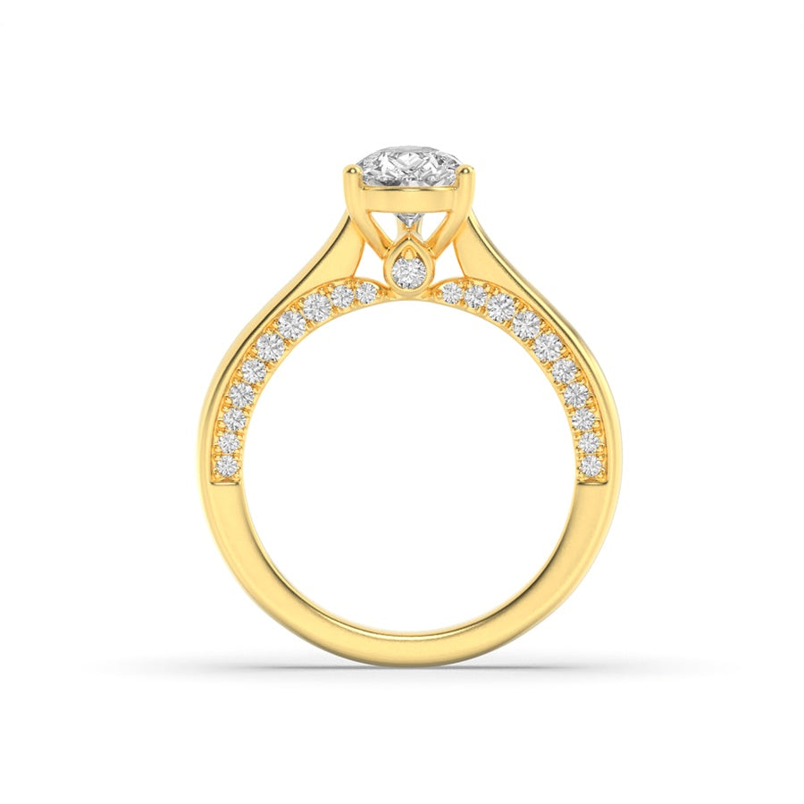 2CTW Pear Shaped Lab Grown Diamond (F/VS) Accented Bridge Shank Engagement Ring in 14K Gold
