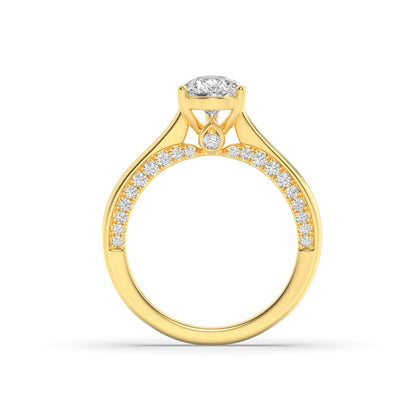 2CTW Pear Shaped Lab Grown Diamond (F/VS) Accented Bridge Shank Engagement Ring in 14K Gold