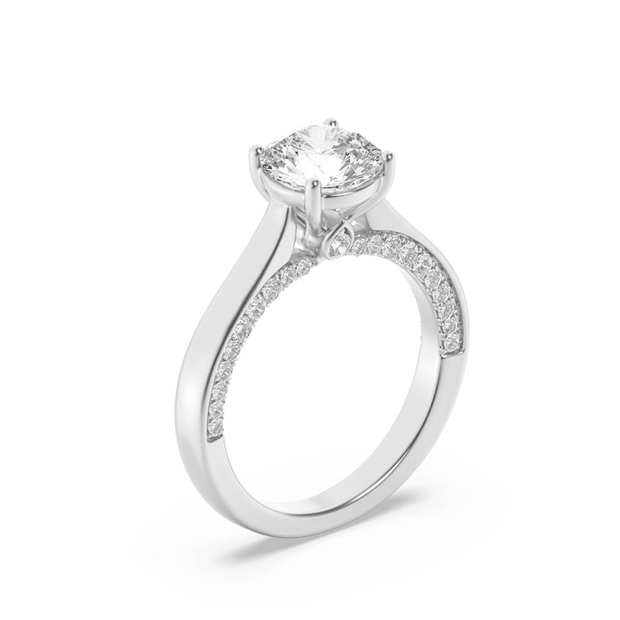 2CTW Round Shaped Lab Grown Diamond (F/VS) Accented Bridge Shank Engagement Ring in 14K Gold