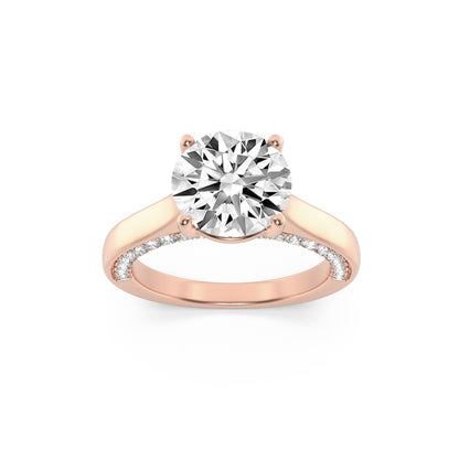 2CTW Round Shaped Lab Grown Diamond (F/VS) Accented Bridge Shank Engagement Ring in 14K Gold