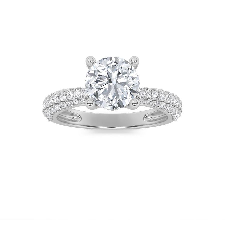 2CTW Round Shaped Lab Grown Diamond (F/VS) Three Row Micro Pave Engagement Ring in 14K Gold