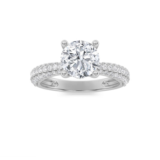 2CTW Round Shaped Lab Grown Diamond (F/VS) Three Row Micro Pave Engagement Ring in 14K Gold