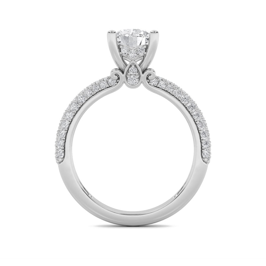 2CTW Round Shaped Lab Grown Diamond (F/VS) Three Row Micro Pave Engagement Ring in 14K Gold