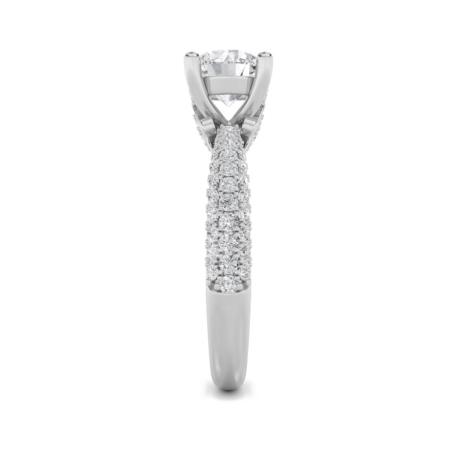 2CTW Round Shaped Lab Grown Diamond (F/VS) Three Row Micro Pave Engagement Ring in 14K Gold