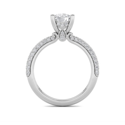 2CTW Round Shaped Lab Grown Diamond (F/VS) Three Row Micro Pave Engagement Ring in 14K Gold