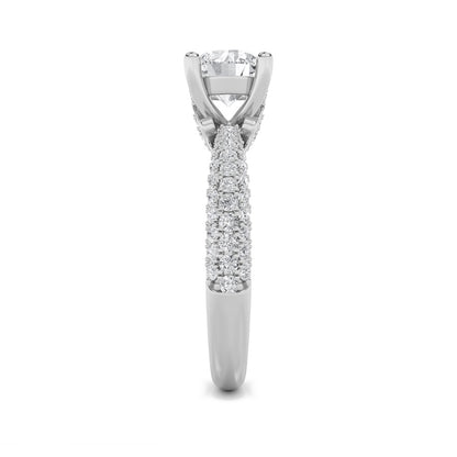 2CTW Round Shaped Lab Grown Diamond (F/VS) Three Row Micro Pave Engagement Ring in 14K Gold