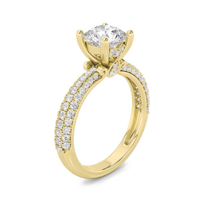 2CTW Round Shaped Lab Grown Diamond (F/VS) Three Row Micro Pave Engagement Ring in 14K Gold