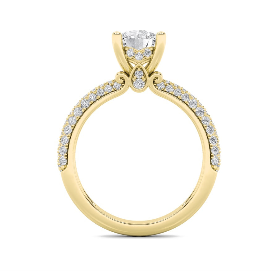 2CTW Round Shaped Lab Grown Diamond (F/VS) Three Row Micro Pave Engagement Ring in 14K Gold