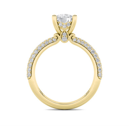 2CTW Round Shaped Lab Grown Diamond (F/VS) Three Row Micro Pave Engagement Ring in 14K Gold
