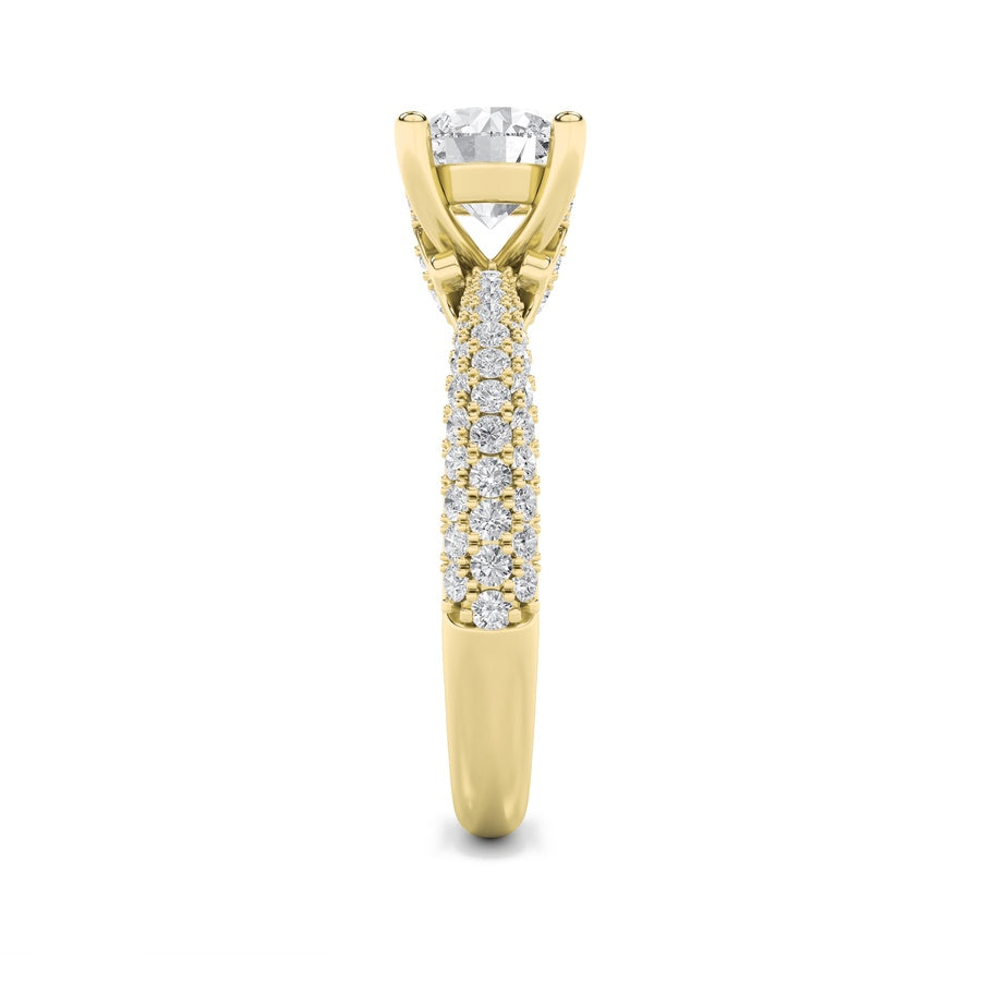 2CTW Round Shaped Lab Grown Diamond (F/VS) Three Row Micro Pave Engagement Ring in 14K Gold