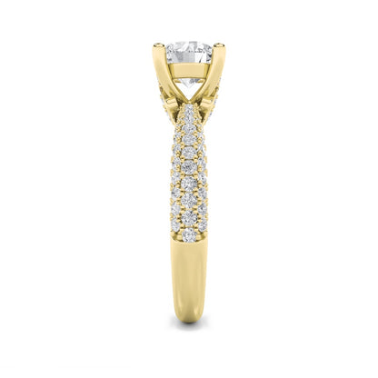 2CTW Round Shaped Lab Grown Diamond (F/VS) Three Row Micro Pave Engagement Ring in 14K Gold