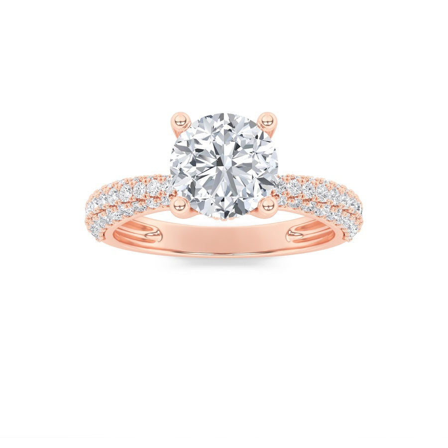 2CTW Round Shaped Lab Grown Diamond (F/VS) Three Row Micro Pave Engagement Ring in 14K Gold