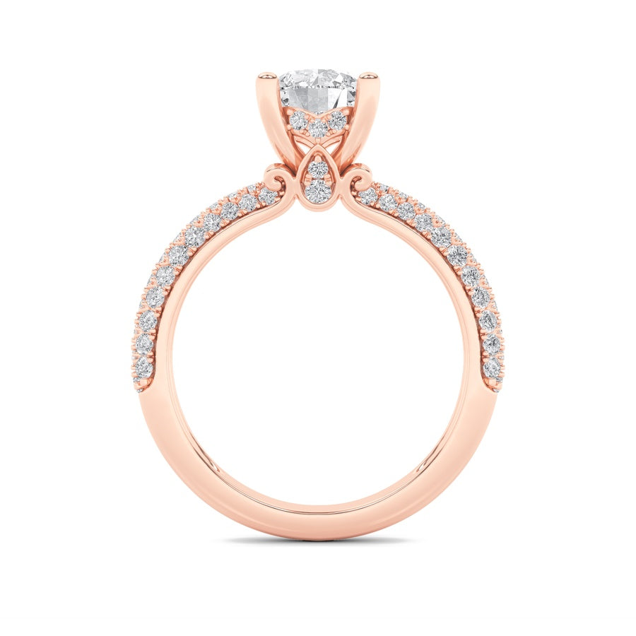 2CTW Round Shaped Lab Grown Diamond (F/VS) Three Row Micro Pave Engagement Ring in 14K Gold