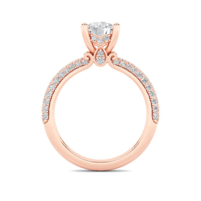 2CTW Round Shaped Lab Grown Diamond (F/VS) Three Row Micro Pave Engagement Ring in 14K Gold