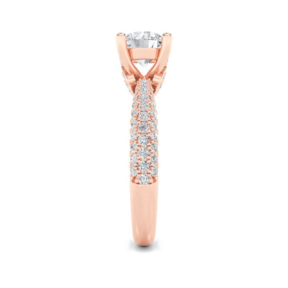 2CTW Round Shaped Lab Grown Diamond (F/VS) Three Row Micro Pave Engagement Ring in 14K Gold