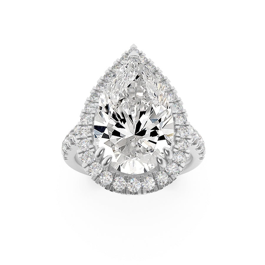 3CTW Pear Shaped Lab Grown Diamond (F/VS) Bolld Accented Halo Engagement Ring in 14K Gold