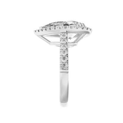 3CTW Pear Shaped Lab Grown Diamond (F/VS) Bolld Accented Halo Engagement Ring in 14K Gold