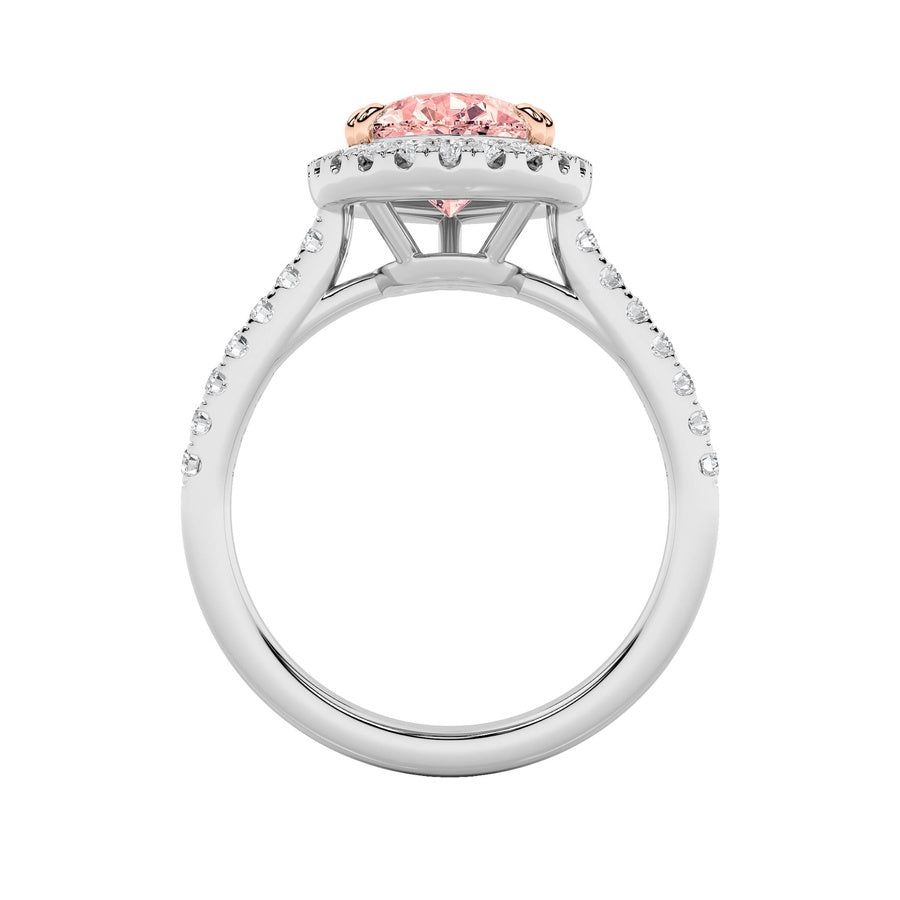 3CTW Pear Shaped Lab Grown Diamond (F/VS) Bolld Accented Halo Engagement Ring in 14K Gold