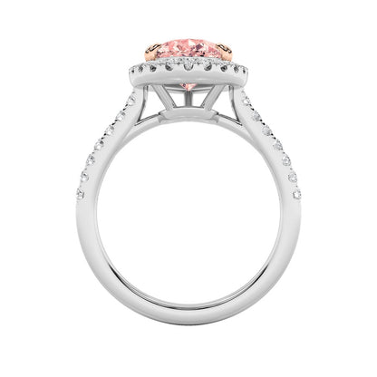 3CTW Pear Shaped Lab Grown Diamond (F/VS) Bolld Accented Halo Engagement Ring in 14K Gold
