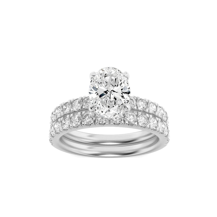 2CTW Oval Shaped Lab Grown Diamond (F/VS) Classic Accented  Set With Band and Engagement Ring in 14K Gold