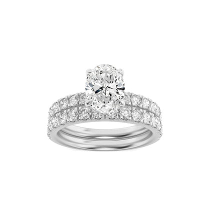 2CTW Oval Shaped Lab Grown Diamond (F/VS) Classic Accented  Set With Band and Engagement Ring in 14K Gold