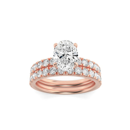 2CTW Oval Shaped Lab Grown Diamond (F/VS) Classic Accented  Set With Band and Engagement Ring in 14K Gold