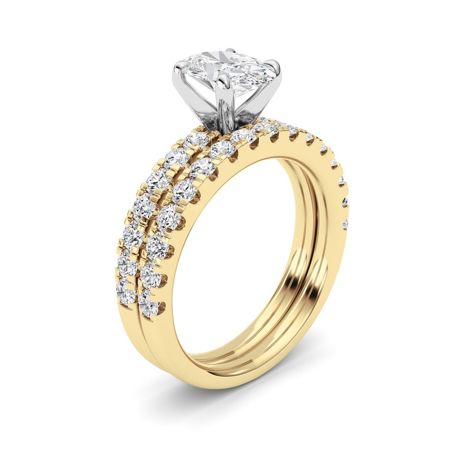 2CTW Oval Shaped Lab Grown Diamond (F/VS) Classic Accented  Set With Band and Engagement Ring in 14K Gold