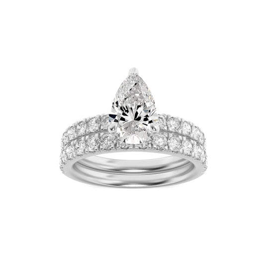 2CTW Pear Shaped Lab Grown Diamond (F/VS) Classic Accented  Set With Band and Engagement Ring in 14K Gold