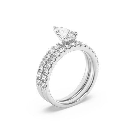 2CTW Pear Shaped Lab Grown Diamond (F/VS) Classic Accented  Set With Band and Engagement Ring in 14K Gold