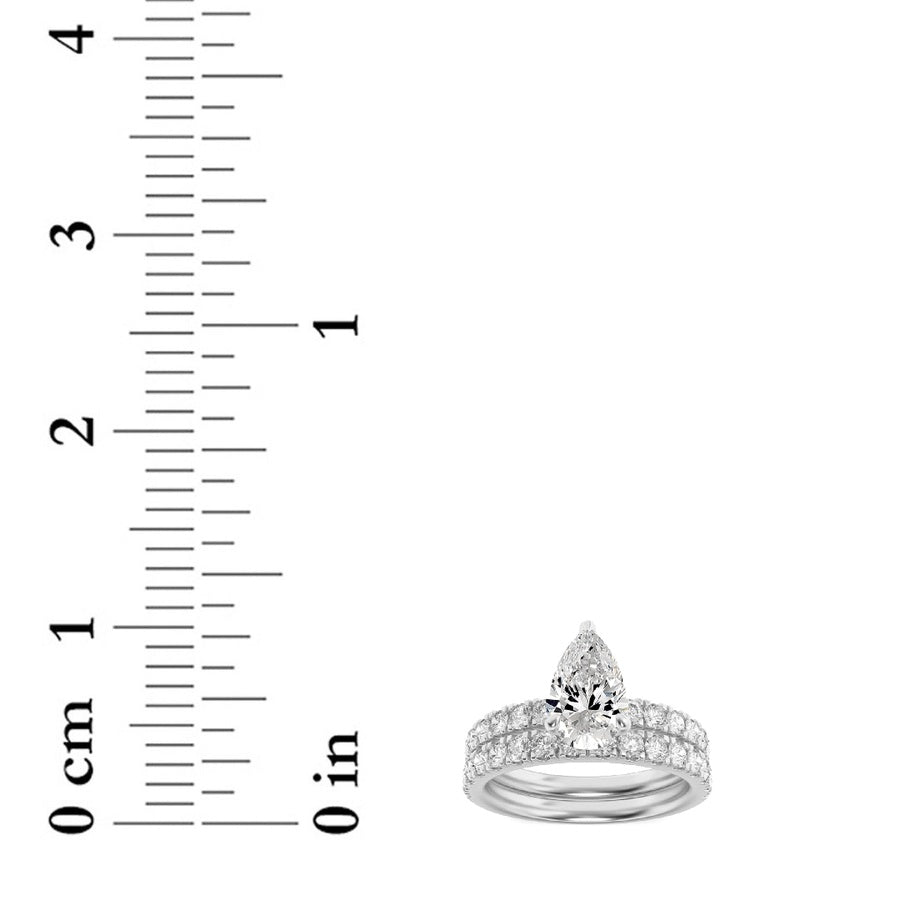 2CTW Pear Shaped Lab Grown Diamond (F/VS) Classic Accented  Set With Band and Engagement Ring in 14K Gold