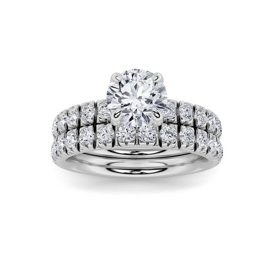2CTW Round Shaped Lab Grown Diamond (F/VS) Classic Accented Set With Band and Engagement Ring in 14K Gold