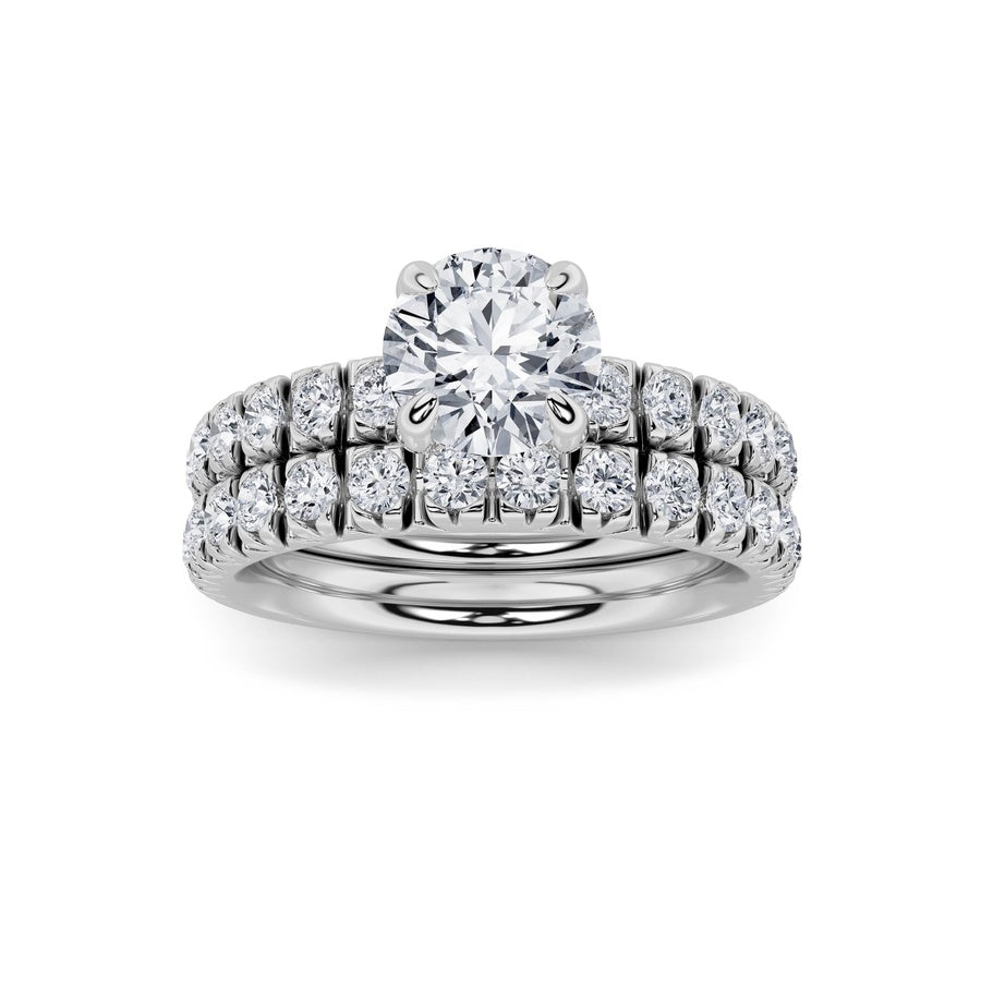 2CTW Round Shaped Lab Grown Diamond (F/VS) Classic Accented Set With Band and Engagement Ring in 14K Gold
