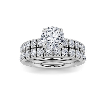2CTW Round Shaped Lab Grown Diamond (F/VS) Classic Accented Set With Band and Engagement Ring in 14K Gold