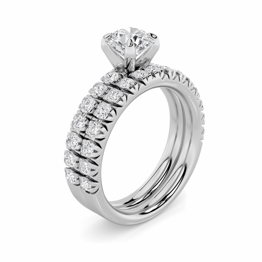 2CTW Round Shaped Lab Grown Diamond (F/VS) Classic Accented Set With Band and Engagement Ring in 14K Gold