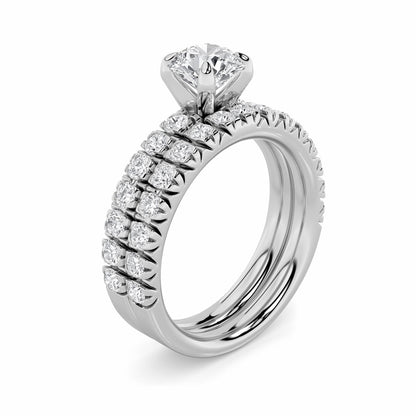 2CTW Round Shaped Lab Grown Diamond (F/VS) Classic Accented Set With Band and Engagement Ring in 14K Gold