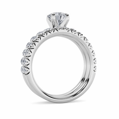 2CTW Round Shaped Lab Grown Diamond (F/VS) Classic Accented Set With Band and Engagement Ring in 14K Gold