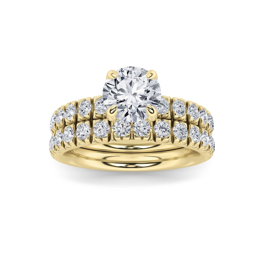 2CTW Round Shaped Lab Grown Diamond (F/VS) Classic Accented Set With Band and Engagement Ring in 14K Gold