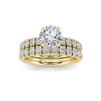 2CTW Round Shaped Lab Grown Diamond (F/VS) Classic Accented Set With Band and Engagement Ring in 14K Gold