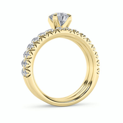 2CTW Round Shaped Lab Grown Diamond (F/VS) Classic Accented Set With Band and Engagement Ring in 14K Gold