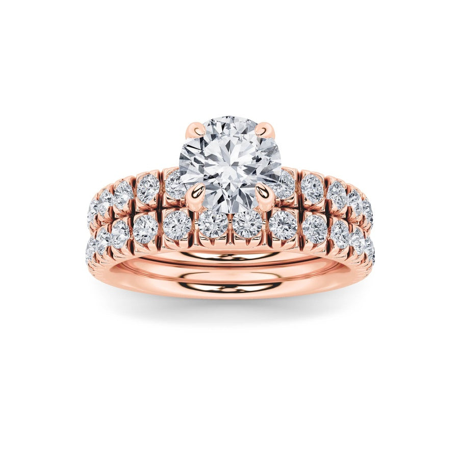 2CTW Round Shaped Lab Grown Diamond (F/VS) Classic Accented Set With Band and Engagement Ring in 14K Gold