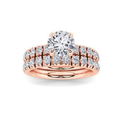 2CTW Round Shaped Lab Grown Diamond (F/VS) Classic Accented Set With Band and Engagement Ring in 14K Gold