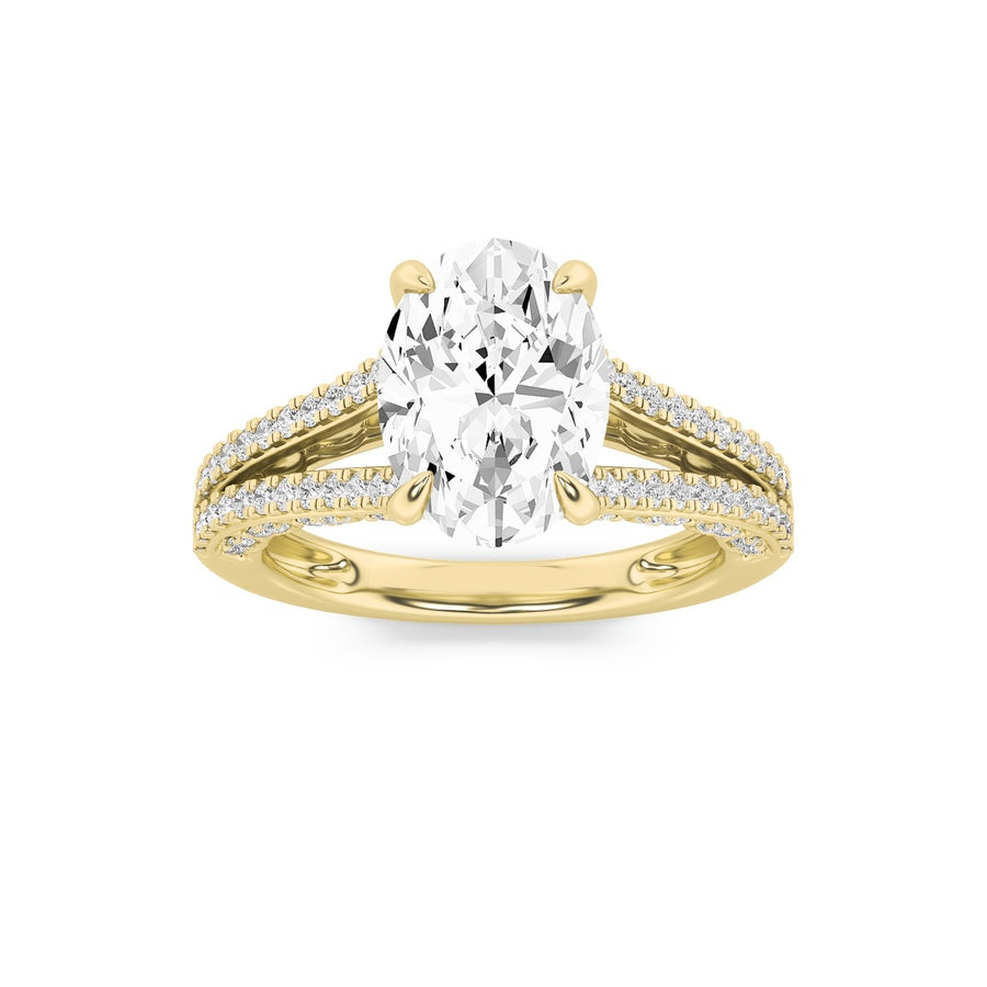 2CTW Oval Shaped Lab Grown Diamond (F/VS) Split Shank Accented Engagement Ring in 14K Gold