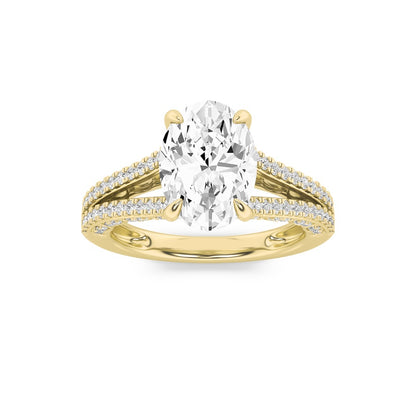 2CTW Oval Shaped Lab Grown Diamond (F/VS) Split Shank Accented Engagement Ring in 14K Gold