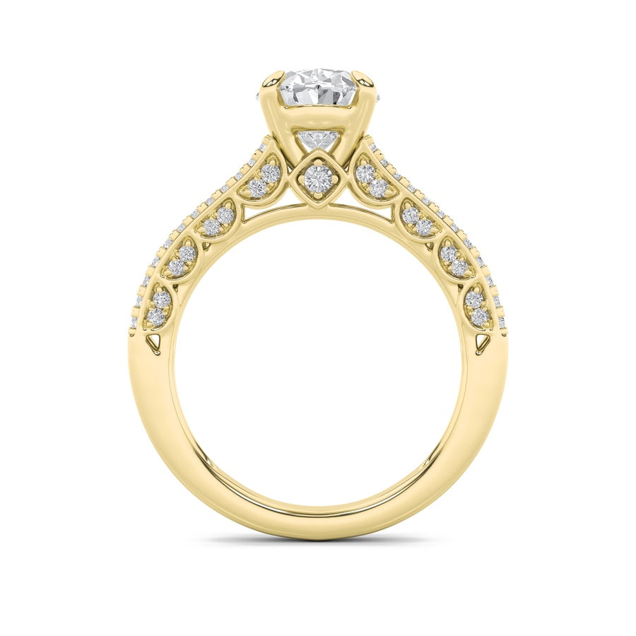 2CTW Oval Shaped Lab Grown Diamond (F/VS) Split Shank Accented Engagement Ring in 14K Gold
