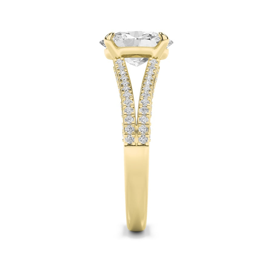 2CTW Oval Shaped Lab Grown Diamond (F/VS) Split Shank Accented Engagement Ring in 14K Gold