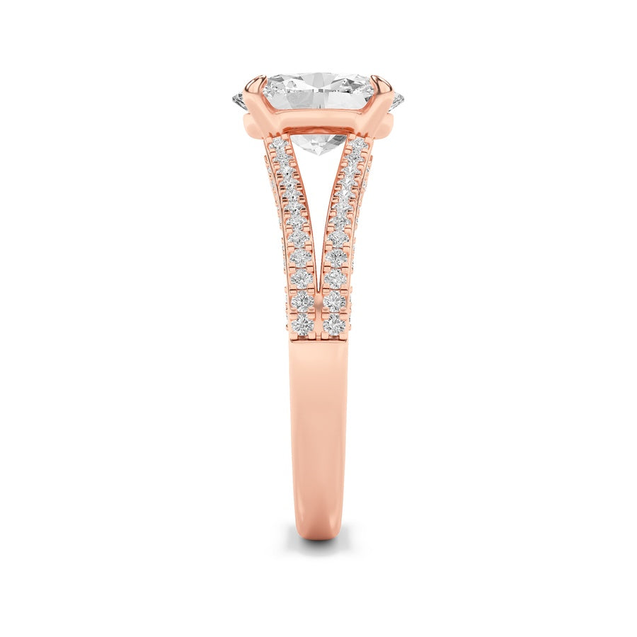 2CTW Oval Shaped Lab Grown Diamond (F/VS) Split Shank Accented Engagement Ring in 14K Gold